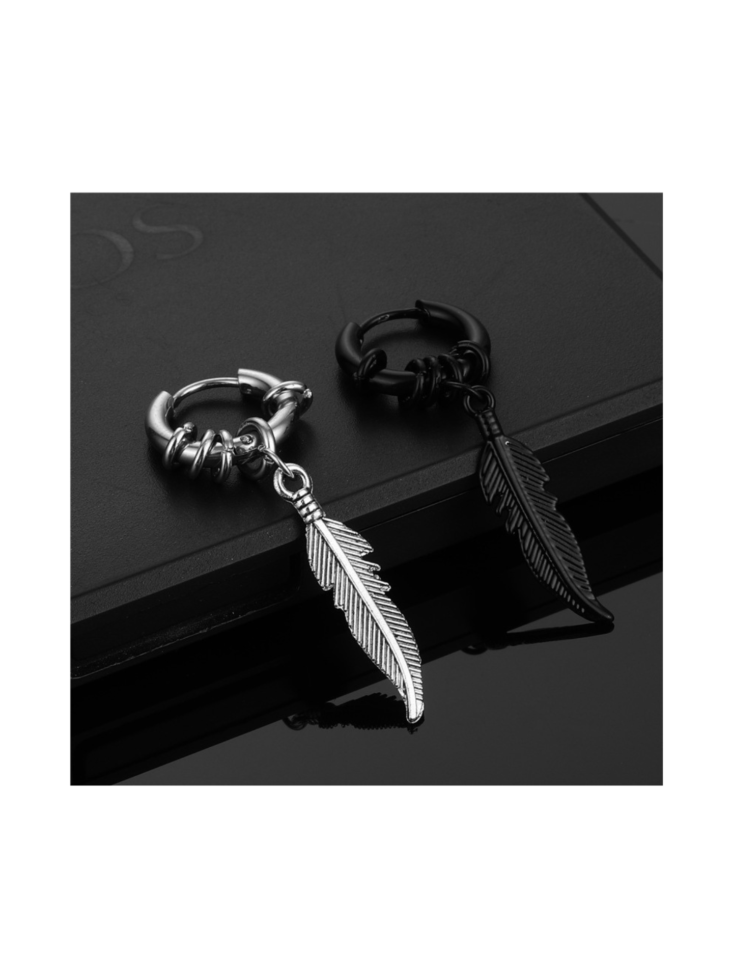 Feather Charm Dangle Hoop Earrings