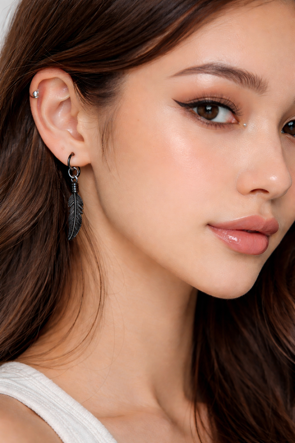 Feather Charm Dangle Hoop Earrings