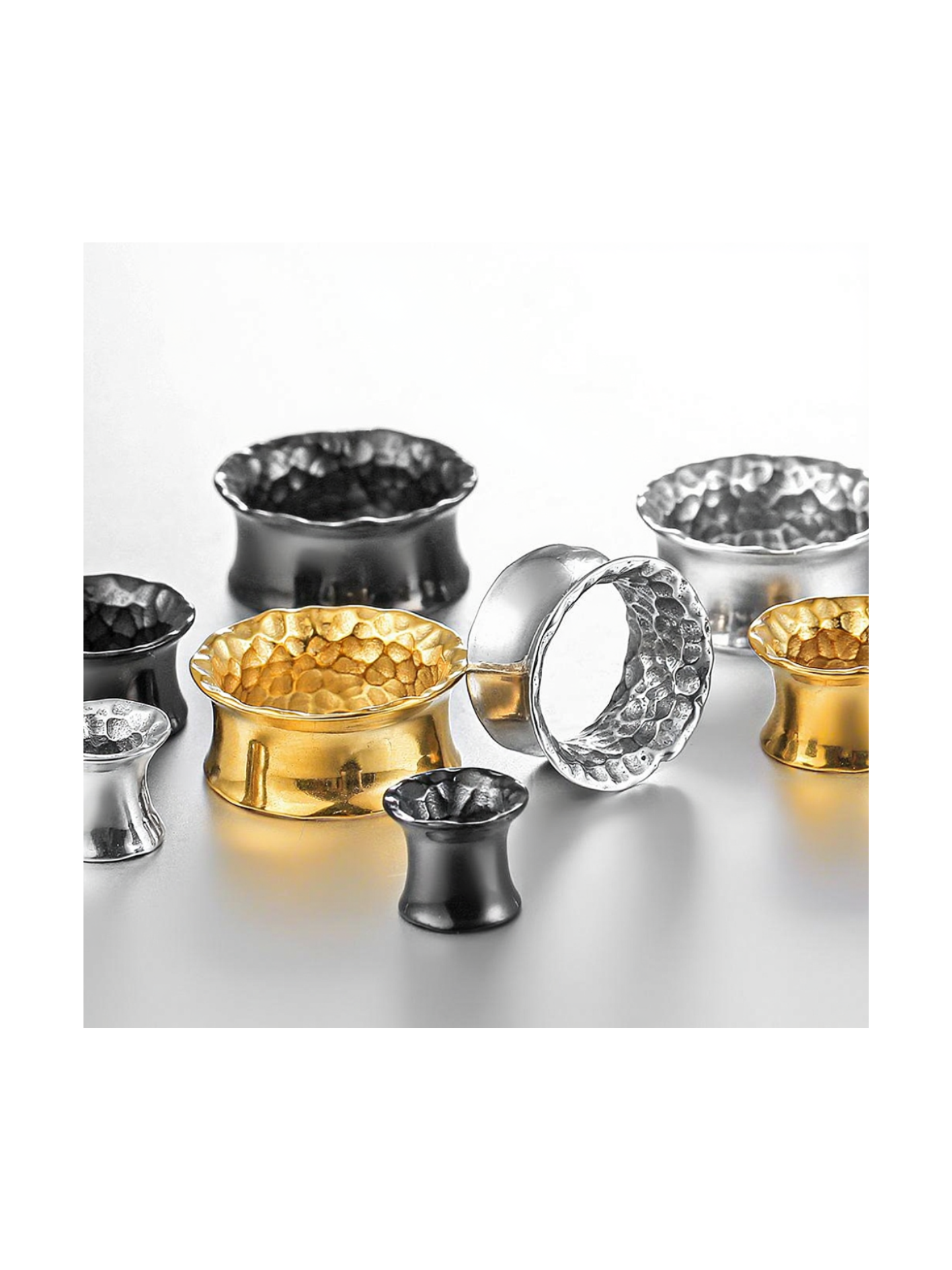 Hammered Stainless Steel Ear Tunnels