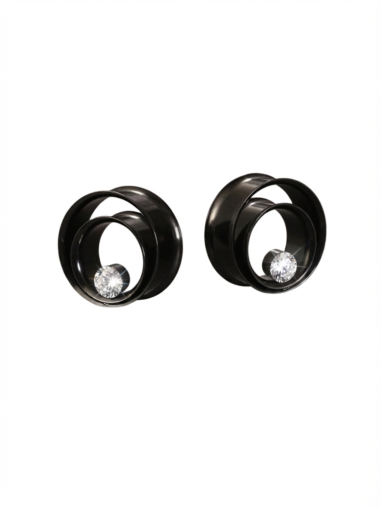 Tunnels d'oreille minimalistes en acier inoxydable avec cristal