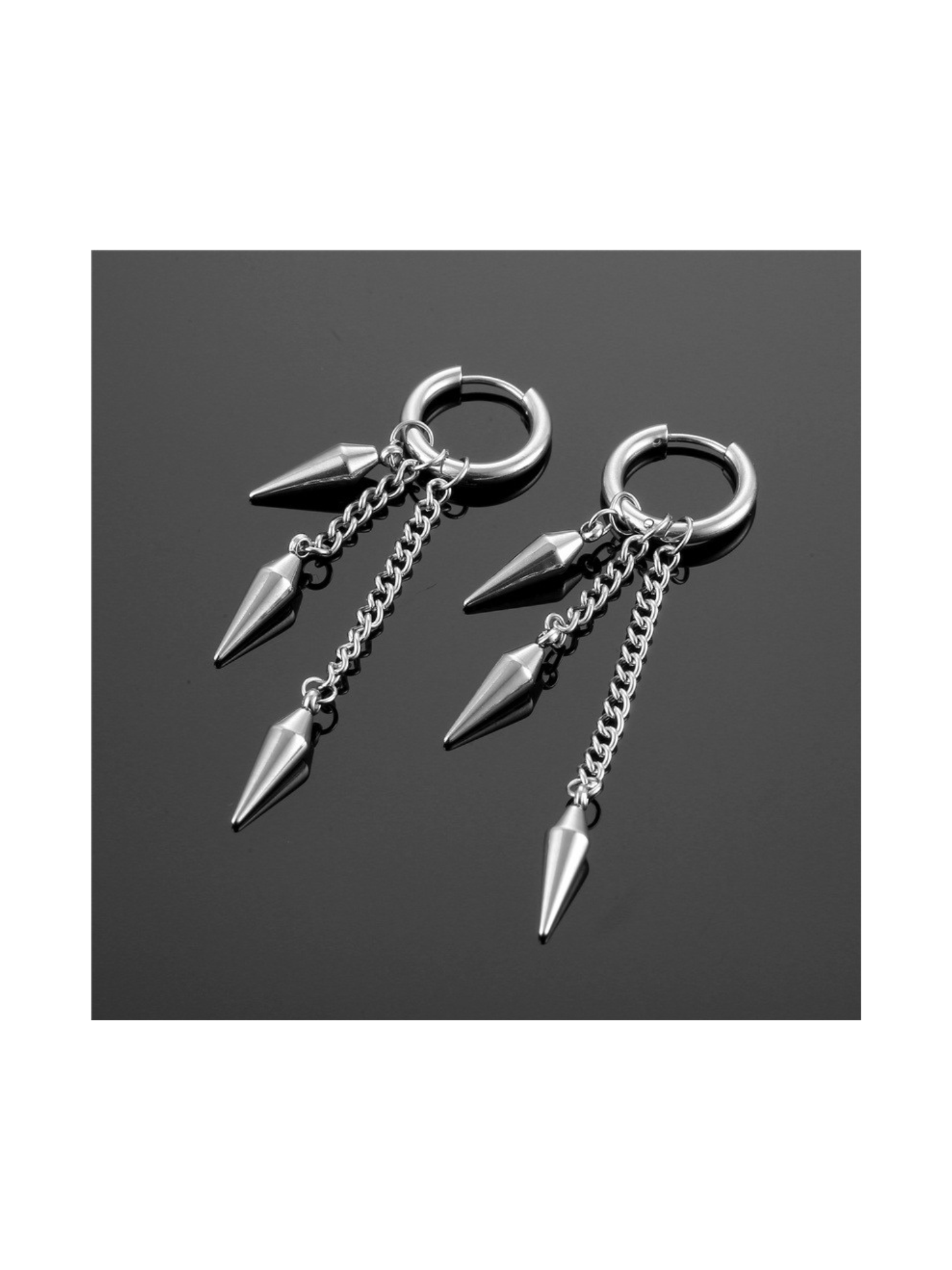 PunkPlugs Triple Spike Chain Earrings Dangles