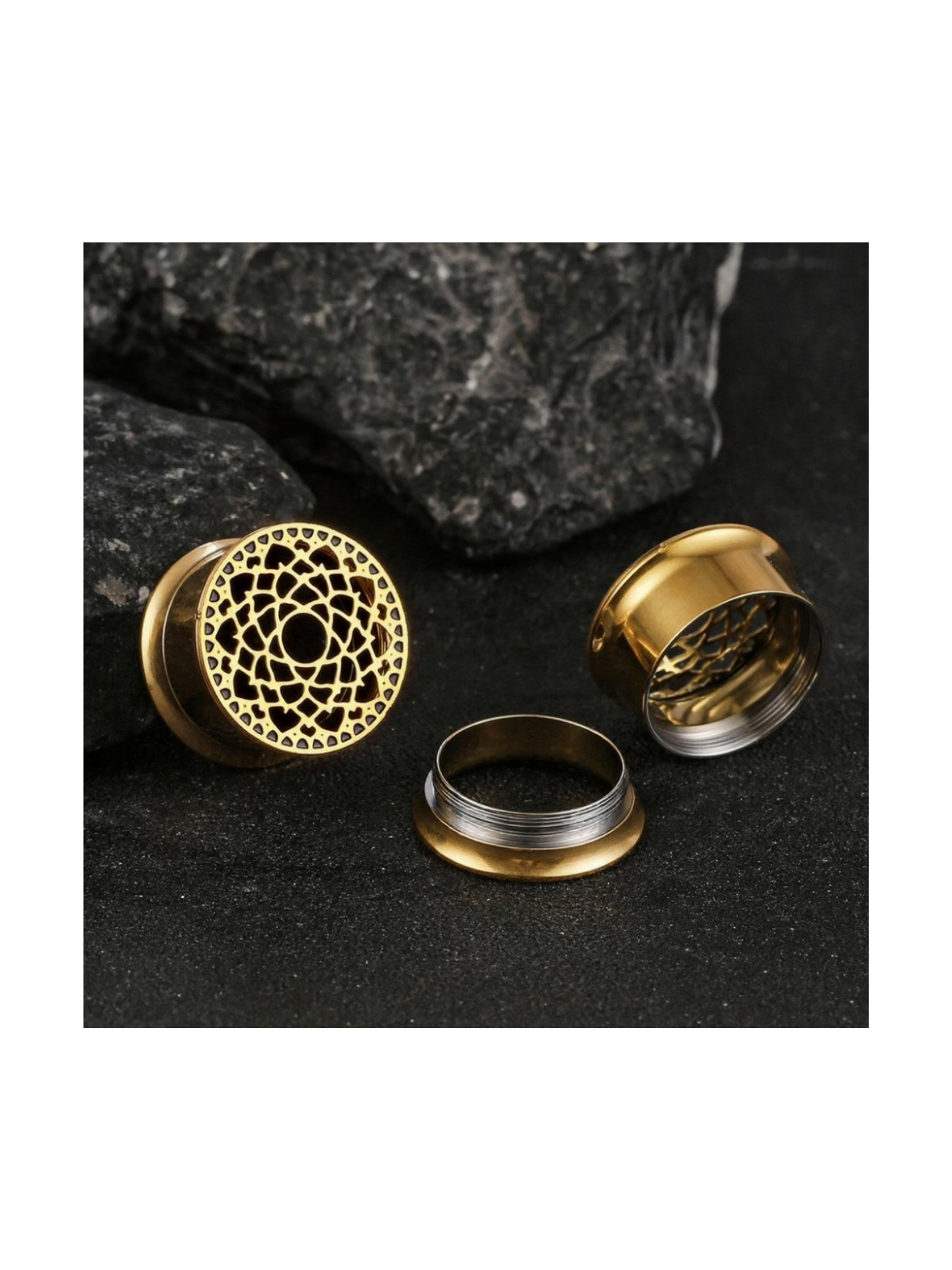 Sacred Web Mandala Threaded Ear Tunnels
