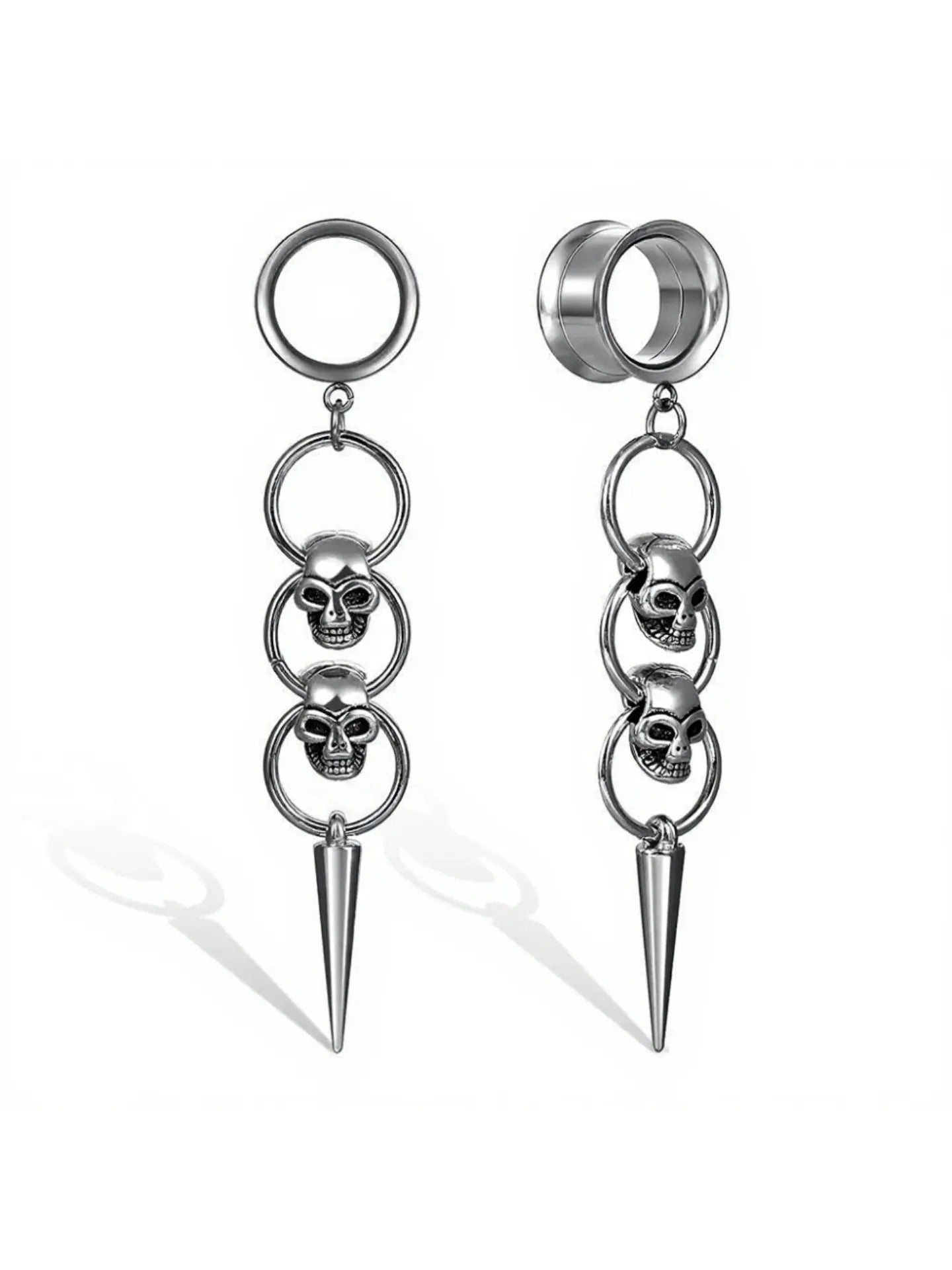 🖤 Boucles d'oreilles tunnel à triple pointe en forme de crâne