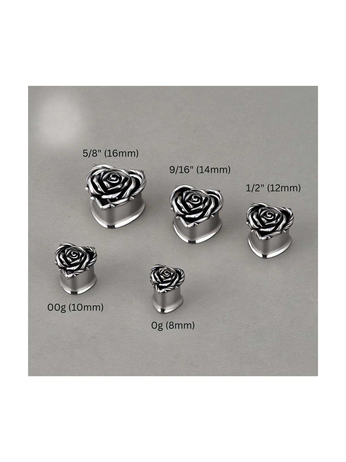Vintage Rose Heart Stainless Steel Ear Tunnels