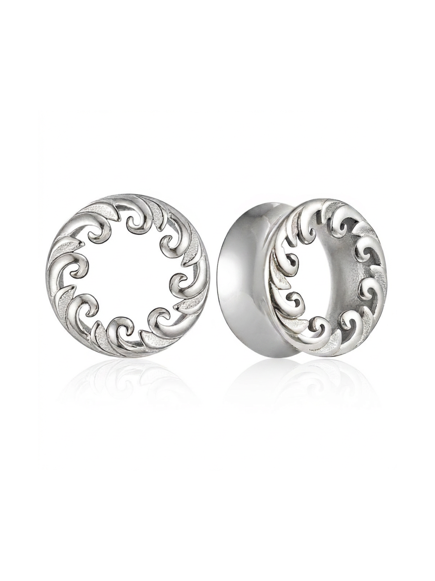 Wave Pattern Stainless Steel Ear Tunnels – PVD Vacuum Plated