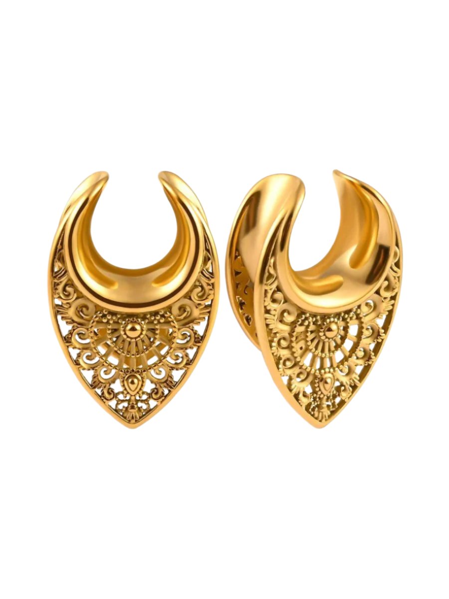 PunkPlugs Floral Steel Ear Saddles HangersGold0g (8mm) - PunkPlugs