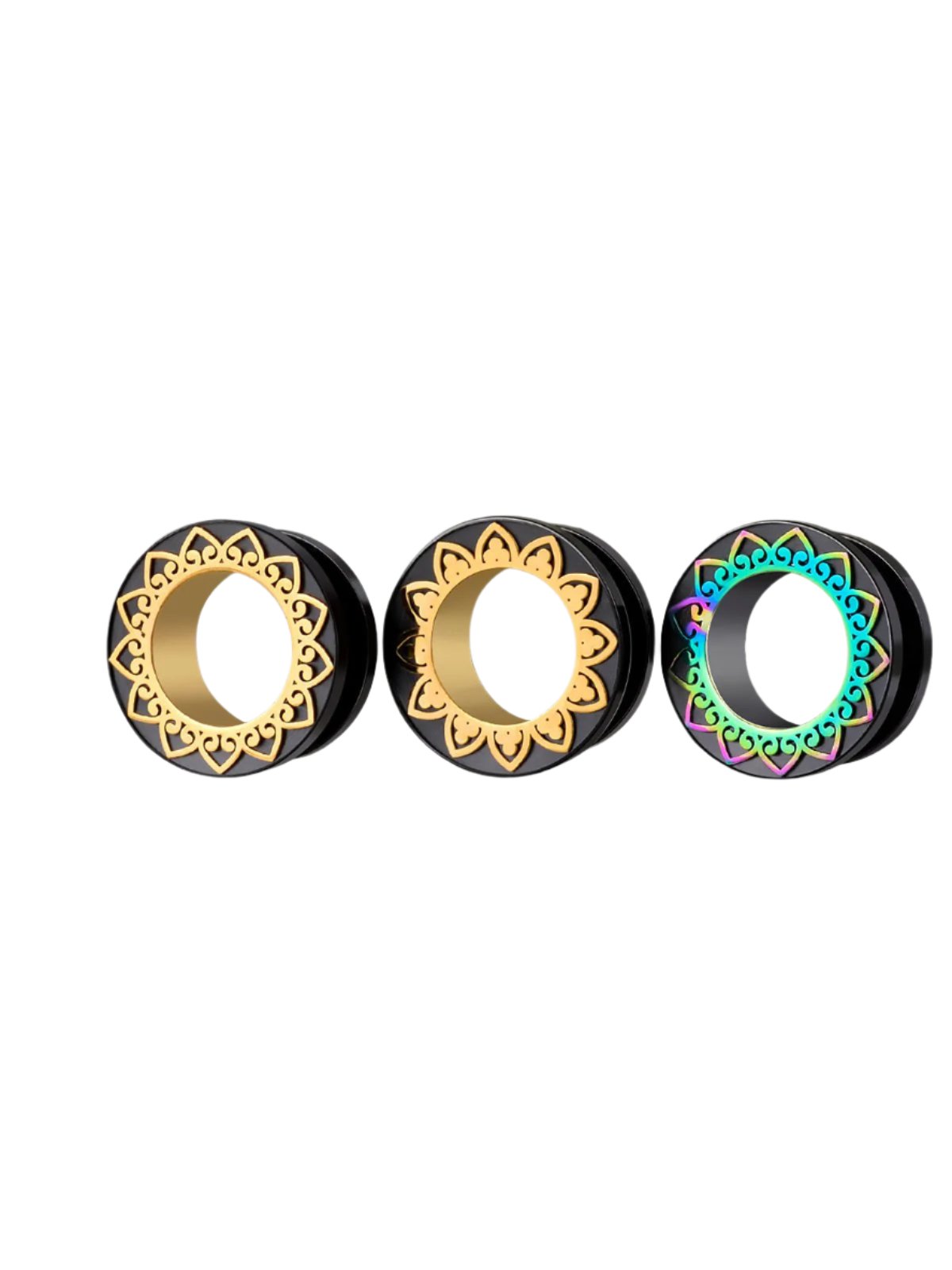 PunkPlugs Petal Rim Ear TunnelsGold Pattern 10g (8mm) - PunkPlugs