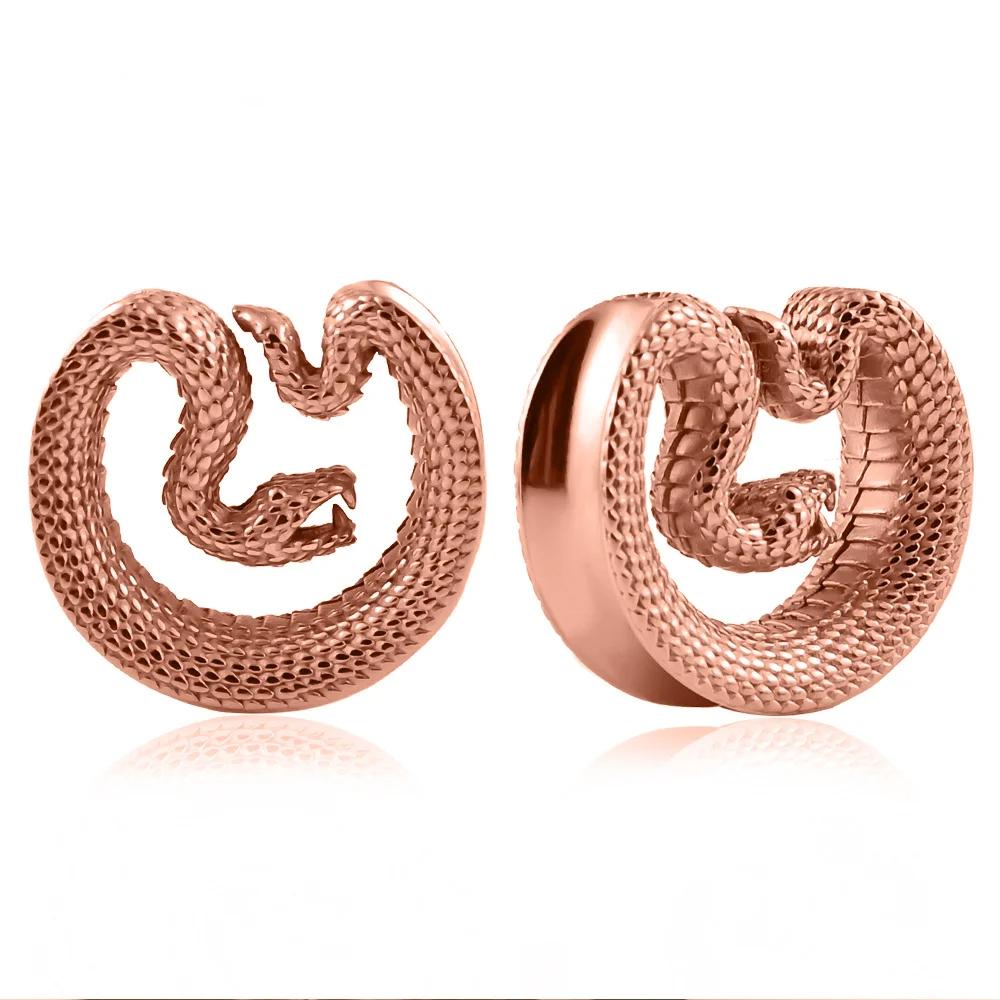 PunkPlugs Snake Steel Ear Tunnels SaddlesRose Gold0g (8mm) - PunkPlugs