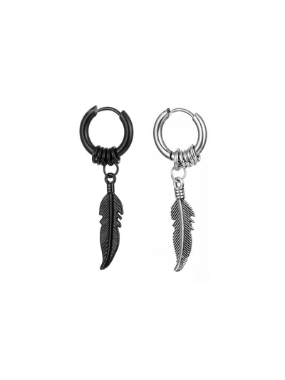 Feather Charm Dangle Hoop Earrings