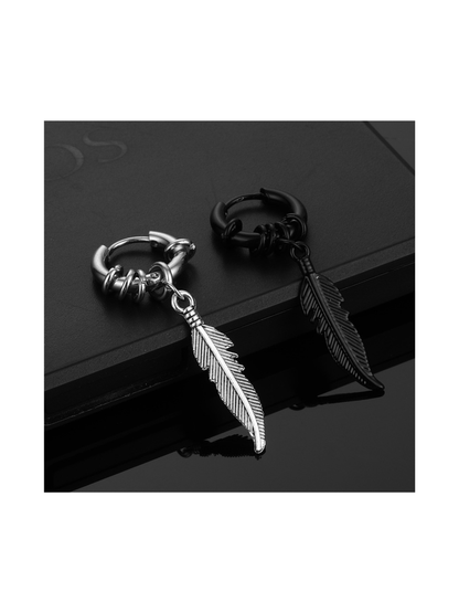 Feather Charm Dangle Hoop Earrings