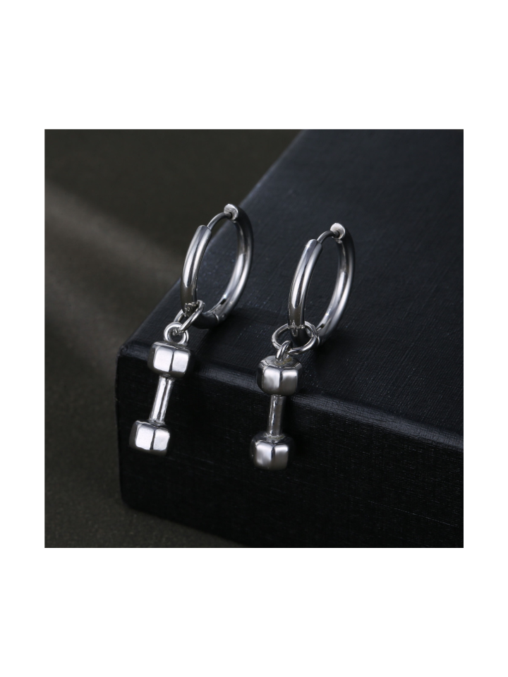 Mini Dumbbell Dangle Hoop Earrings
