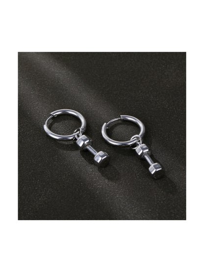 Mini Dumbbell Dangle Hoop Earrings