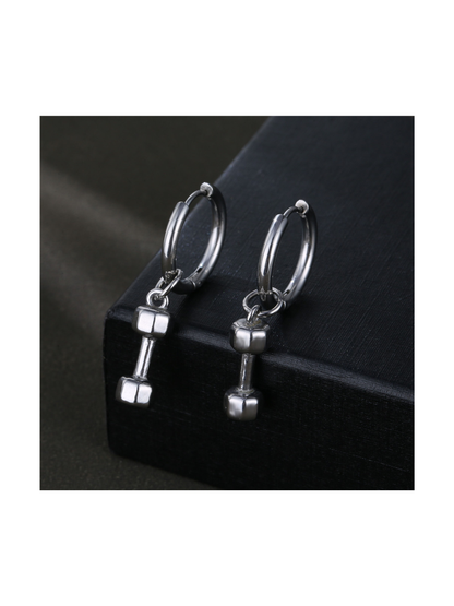 Mini Dumbbell Dangle Hoop Earrings