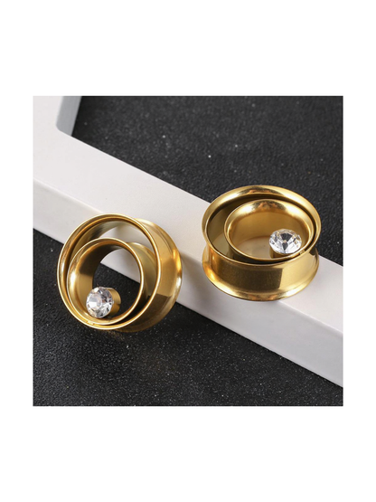 Tunnels d'oreille minimalistes en acier inoxydable avec cristal
