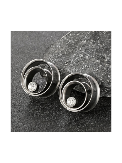 Tunnels d'oreille minimalistes en acier inoxydable avec cristal
