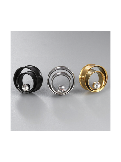 Tunnels d'oreille minimalistes en acier inoxydable avec cristal