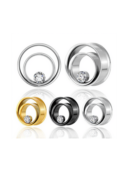 Tunnels d'oreille minimalistes en acier inoxydable avec cristal