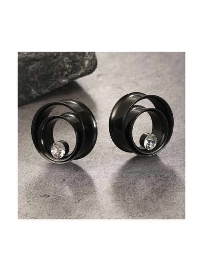 Tunnels d'oreille minimalistes en acier inoxydable avec cristal