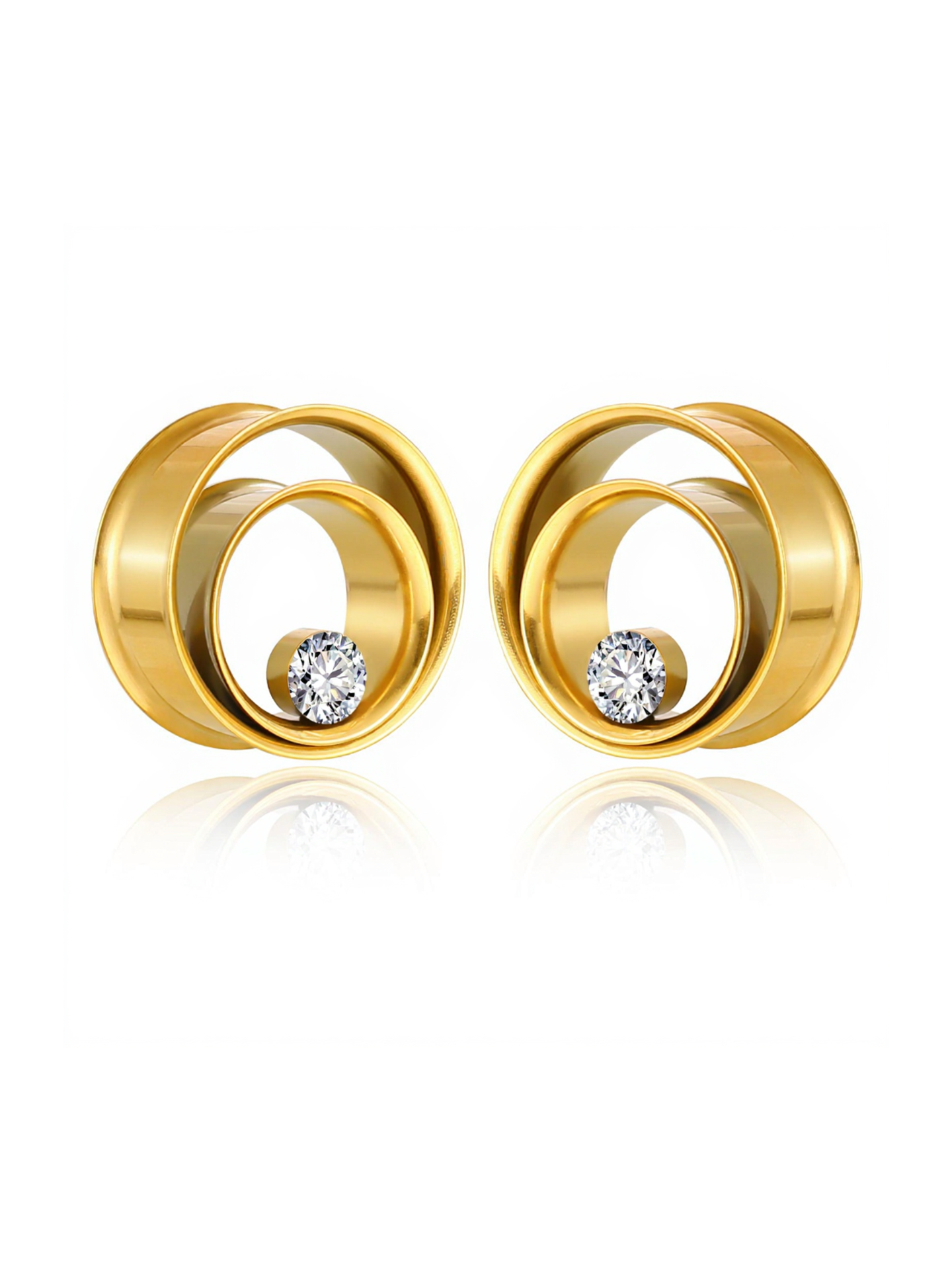 Tunnels d'oreille minimalistes en acier inoxydable avec cristal