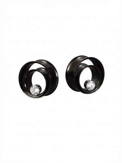 Tunnels d'oreille minimalistes en acier inoxydable avec cristal