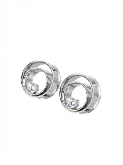 Tunnels d'oreille minimalistes en acier inoxydable avec cristal