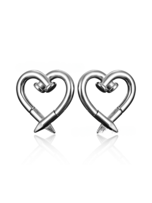 Nailed It Heart Shape Ear Hangers in Silver - PunkPlugs