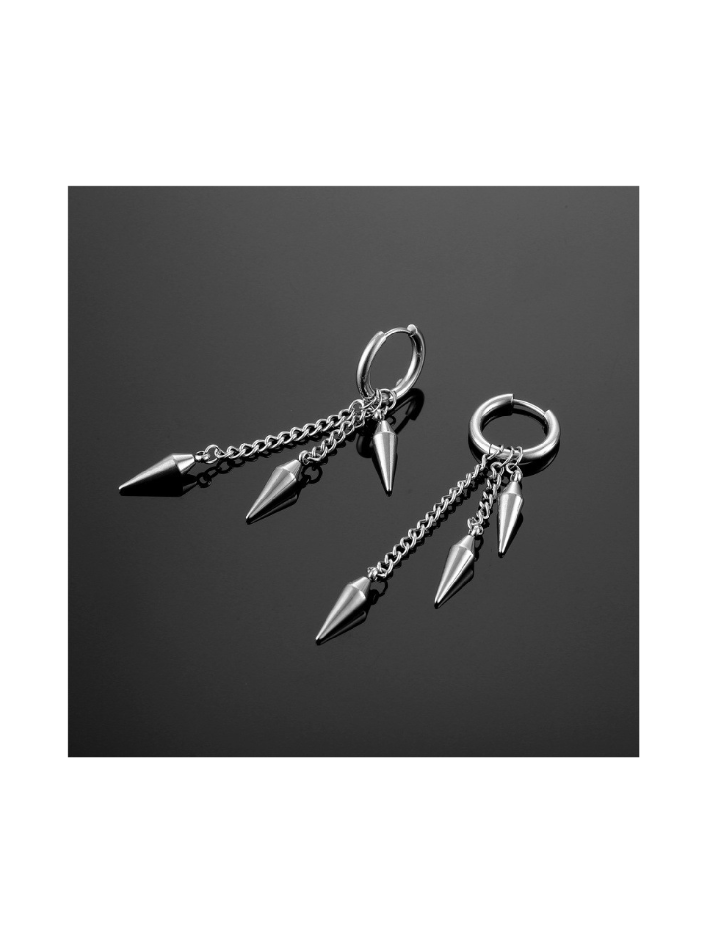 PunkPlugs Triple Spike Chain Earrings Dangles