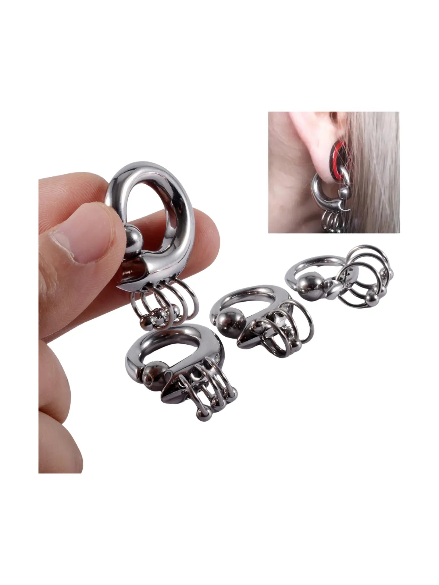 PunkPlugs Triple Stacked Bead Rings Ear Hangers/Septum Rings