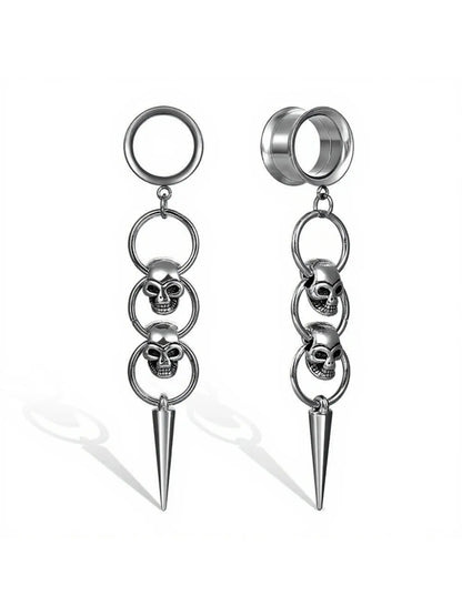 🖤 ​​Boucles d'oreilles tunnel à triple pointe en forme de crâne