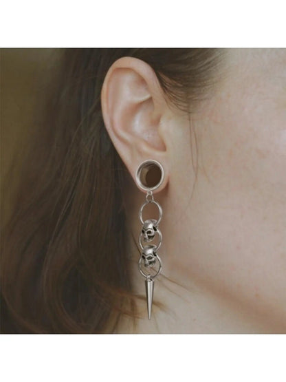 🖤 ​​Boucles d'oreilles tunnel à triple pointe en forme de crâne