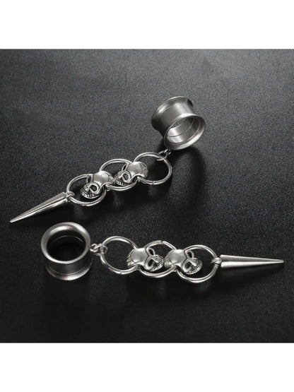 🖤 ​​Boucles d'oreilles tunnel à triple pointe en forme de crâne