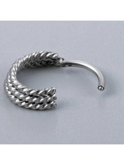 Twisted Rope Texture Clicker – Silver, Gold & Black Piercing Hoop