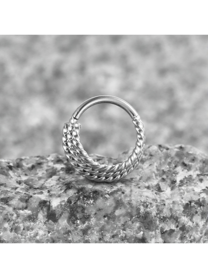Twisted Rope Texture Clicker – Silver, Gold & Black Piercing Hoop
