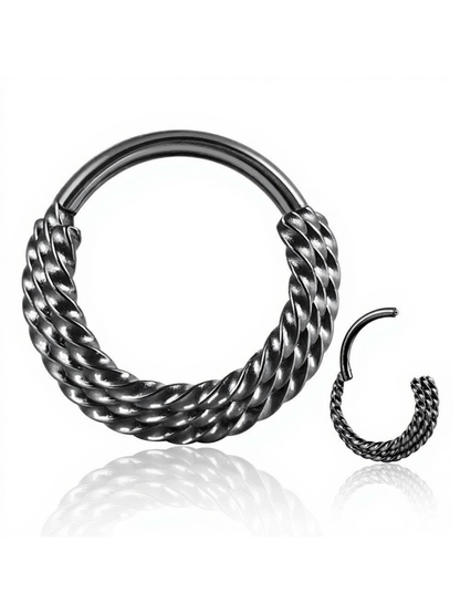 Twisted Rope Texture Clicker – Silver, Gold & Black Piercing Hoop