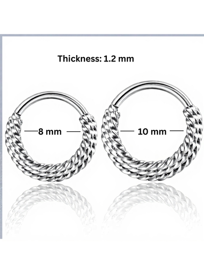Twisted Rope Texture Clicker – Silver, Gold & Black Piercing Hoop