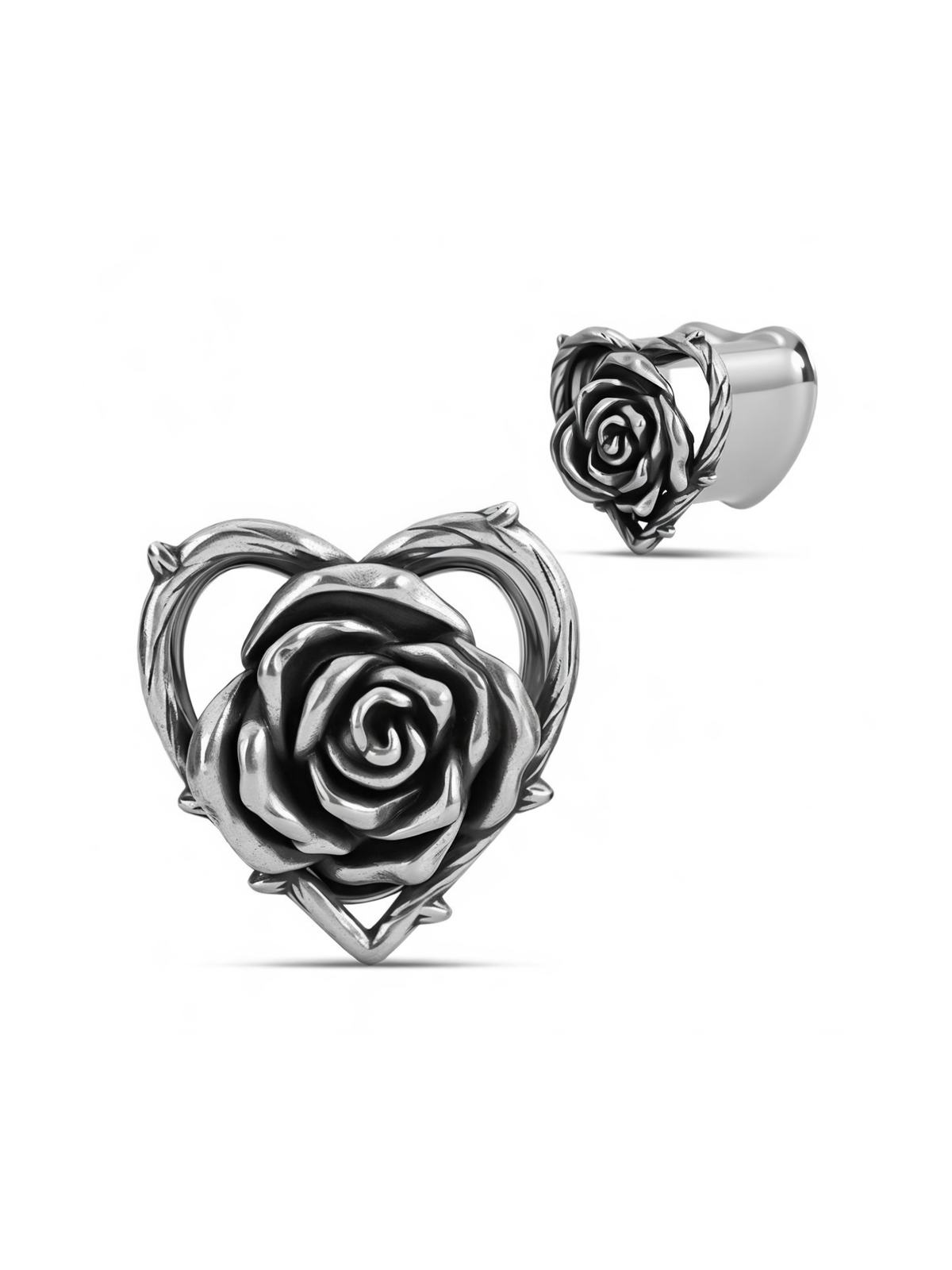 Vintage Rose Heart Stainless Steel Ear Tunnels