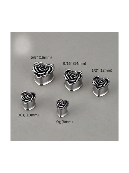 Vintage Rose Heart Stainless Steel Ear Tunnels