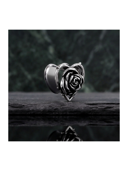 Vintage Rose Heart Stainless Steel Ear Tunnels