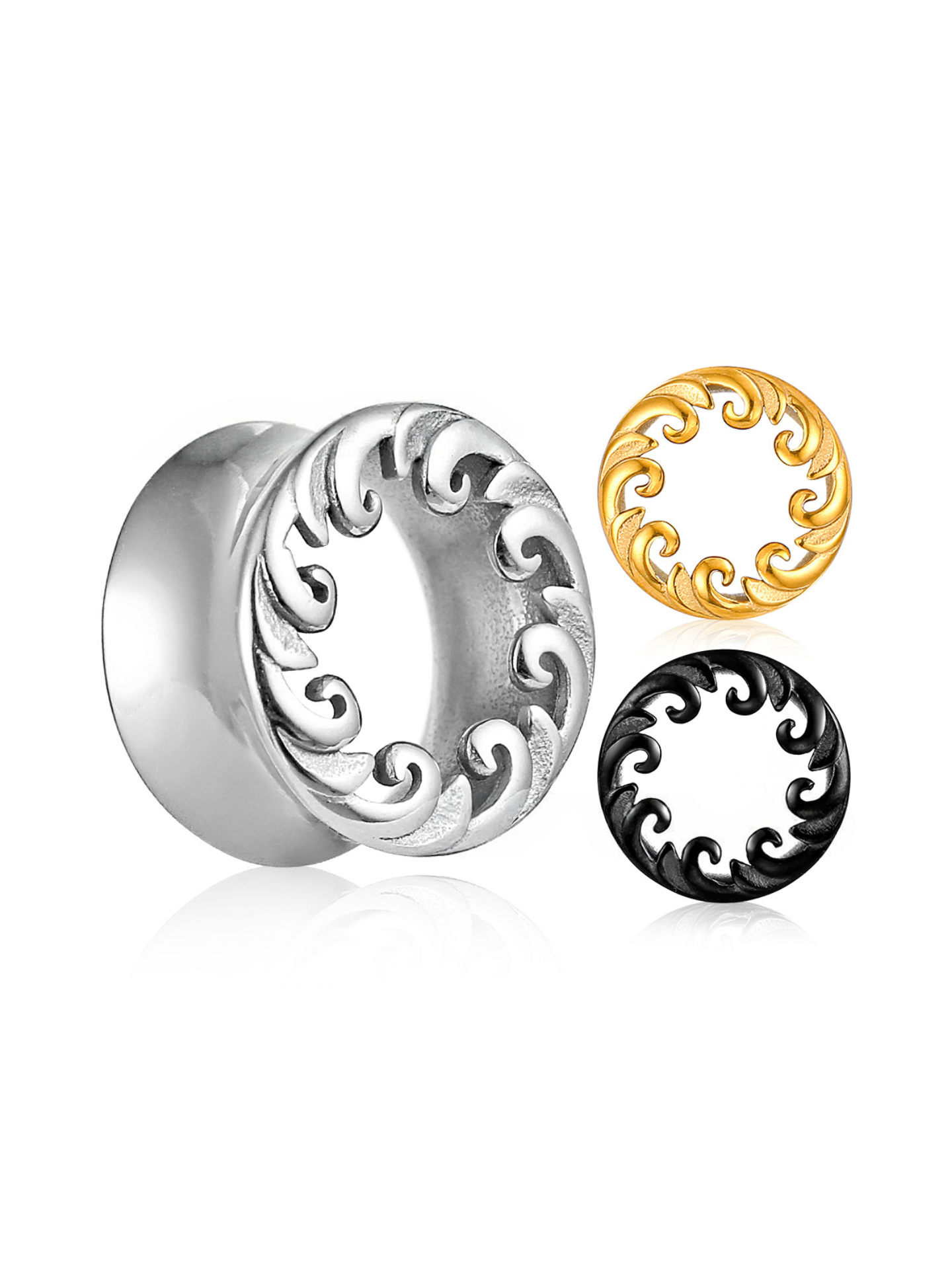 Wave Pattern Stainless Steel Ear Tunnels – PVD Vacuum Plated