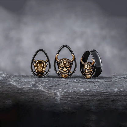 Clearance! Hannya Mask Ear TunnelsGold9/16" (14mm) - PunkPlugs