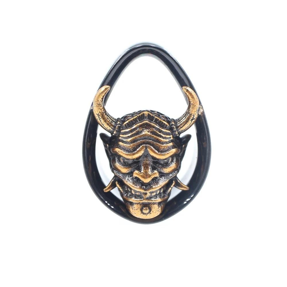 Clearance! Hannya Mask Ear TunnelsGold9/16" (14mm) - PunkPlugs