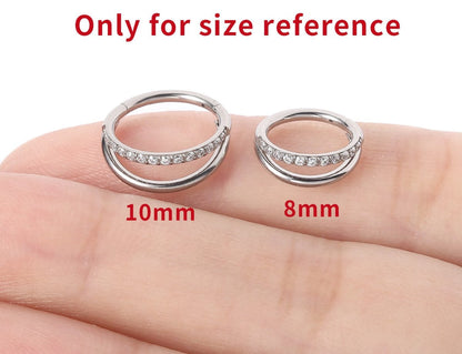 Crystal Diamond Embedded Dual - Ring Septum Ring8mm (0g)Silver - PunkPlugs