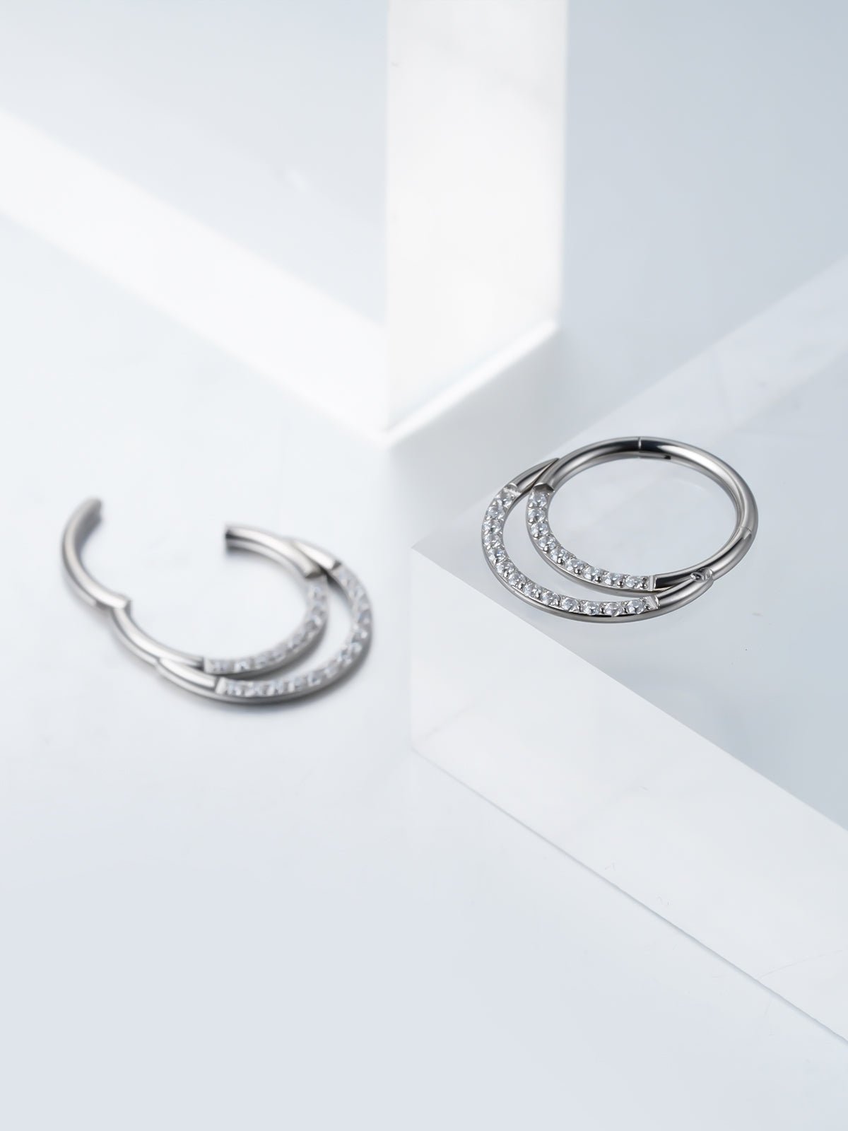 Double Layered Diamond Nose Ring - PunkPlugsHoop Diameter: 8mmSilver - PunkPlugs