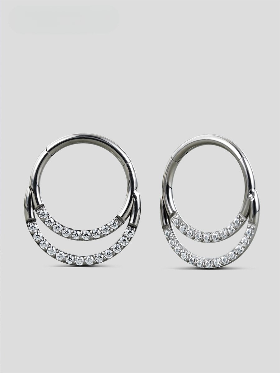 Double Layered Diamond Nose Ring - PunkPlugsHoop Diameter: 8mmSilver - PunkPlugs