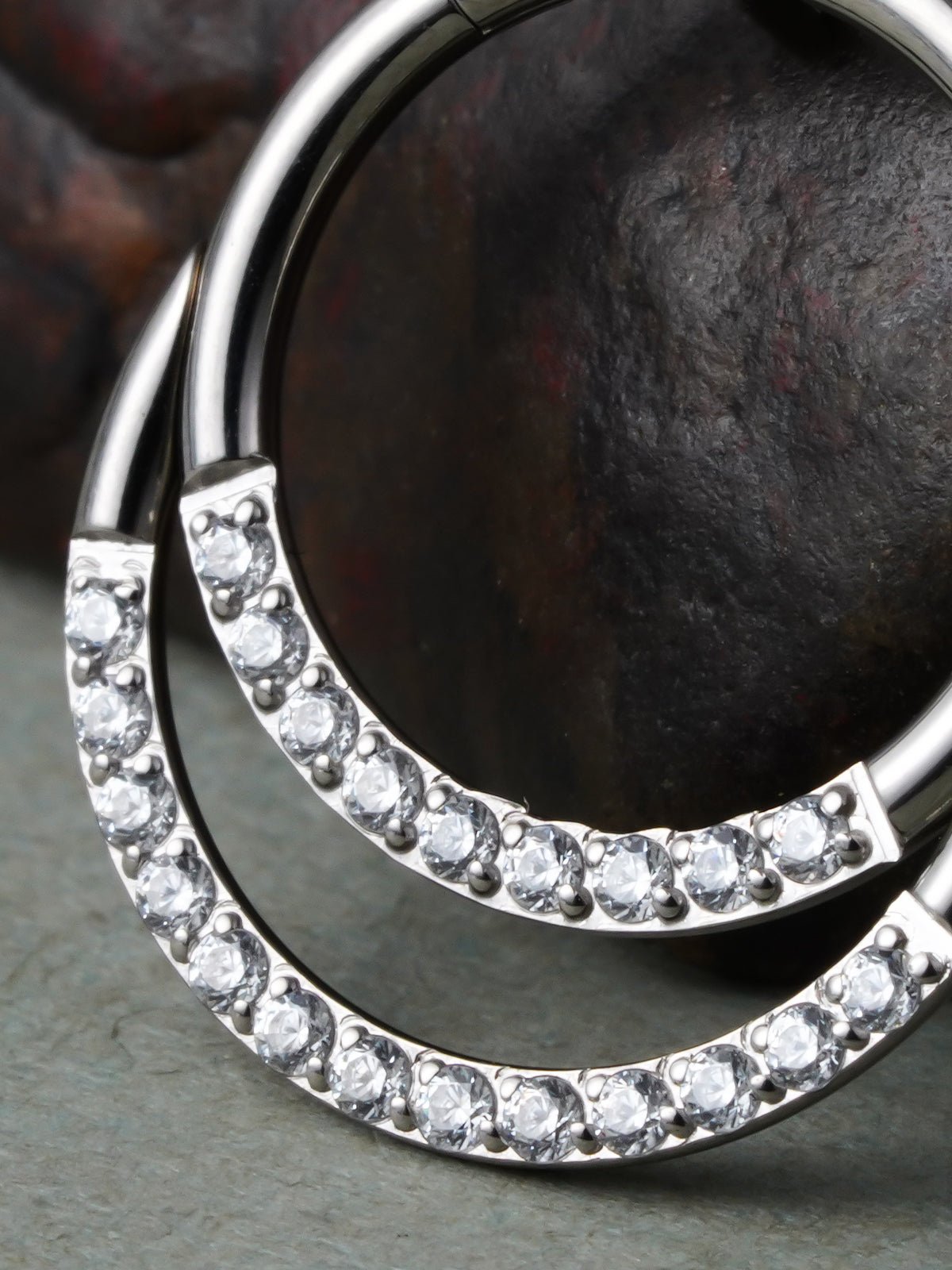 Double Layered Diamond Nose Ring - PunkPlugsHoop Diameter: 8mmSilver - PunkPlugs