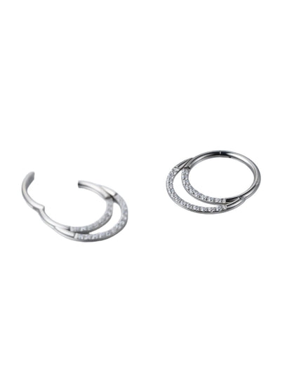 Double Layered Rhinestones Septum Ring | Nose Hoops PunkplugsHoop Diameter: 8mmSilver - PunkPlugs