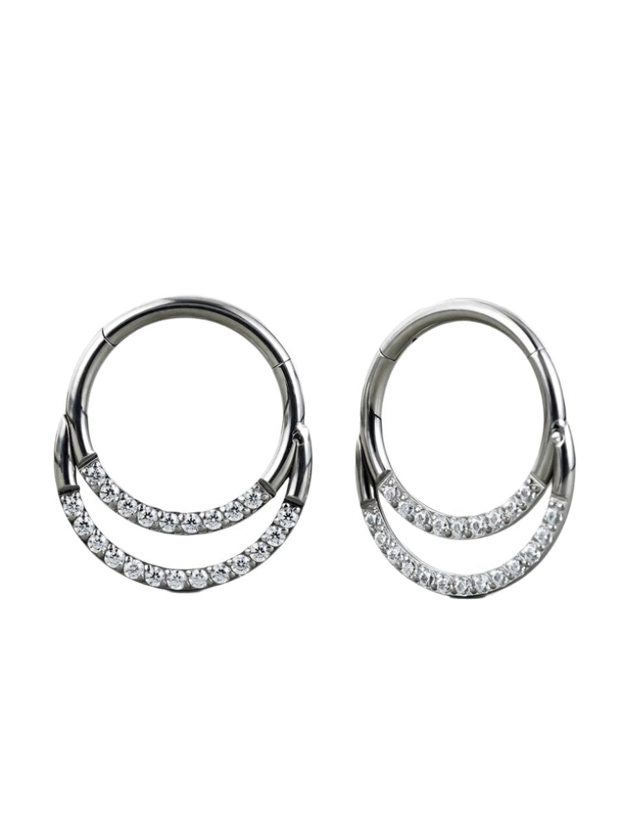 Double Layered Rhinestones Septum Ring | Nose Hoops PunkplugsHoop Diameter: 8mmSilver - PunkPlugs