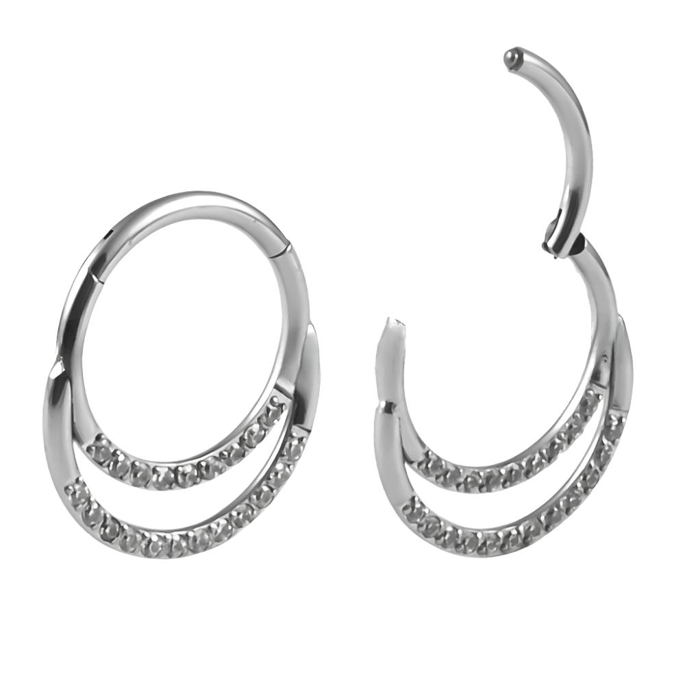 Double Layered Rhinestones Septum Ring | Nose Hoops PunkplugsHoop Diameter: 8mmSilver - PunkPlugs