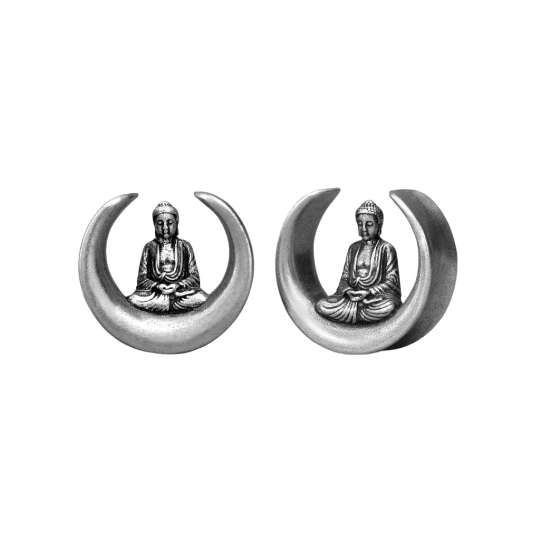 PunkPlugs Buddha Design Copper Ear TunnelsSilver0g (8mm) - PunkPlugs