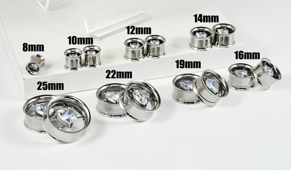 Punkplugs Diamond Ear Gauges TunnelsSilver0g (8mm) - PunkPlugs